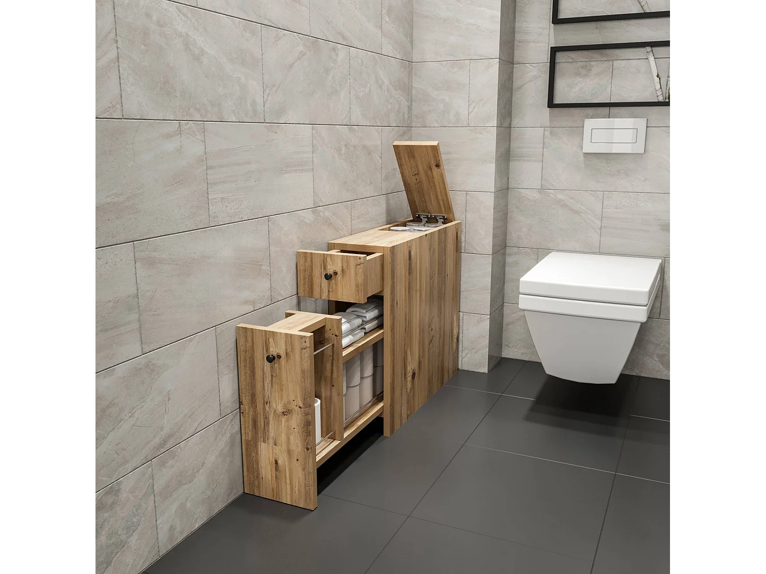 Rangement de salle de bain 1 porte et 2 tiroirs Denali Bois Chêne