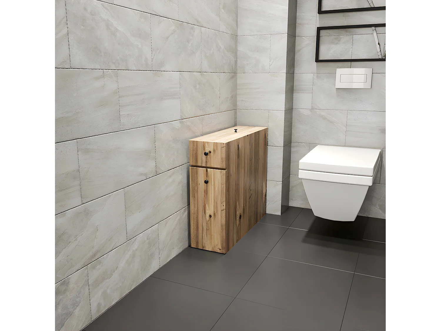 Rangement de salle de bain 1 porte et 2 tiroirs Denali Bois Chêne