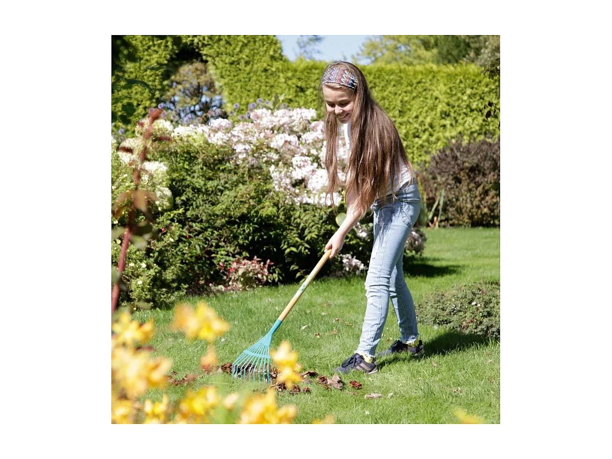 Balai à gazon pour enfant en métal et manche en bois