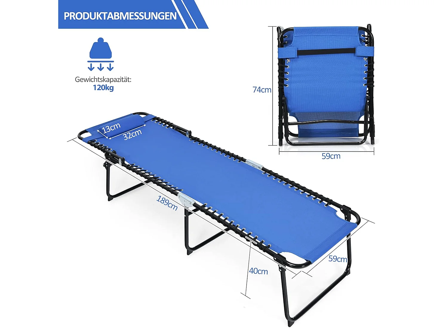 Klappbar Gartenliege verstellbar