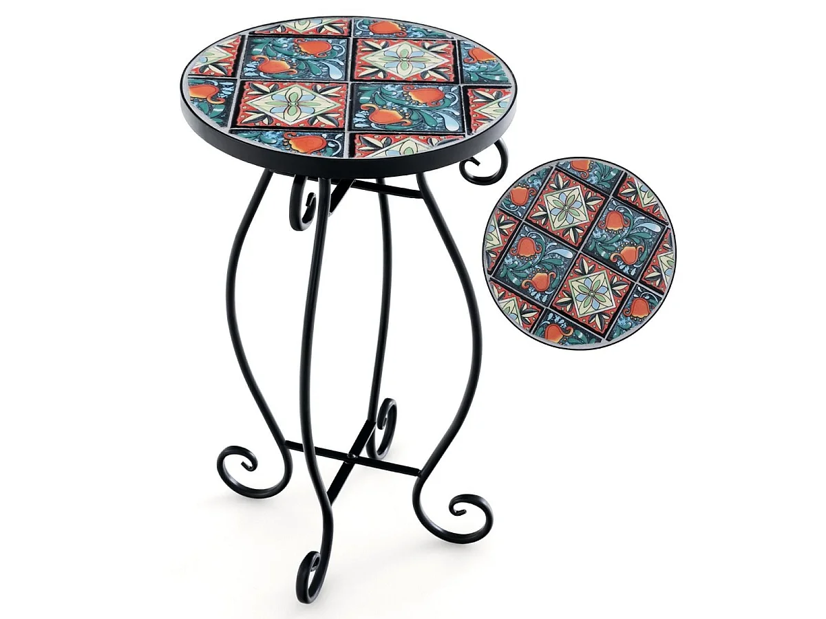 Beistelltisch Mosaiktisch Rund Mosaik Gartentisch Bistrotisch ?30 x 50 cm