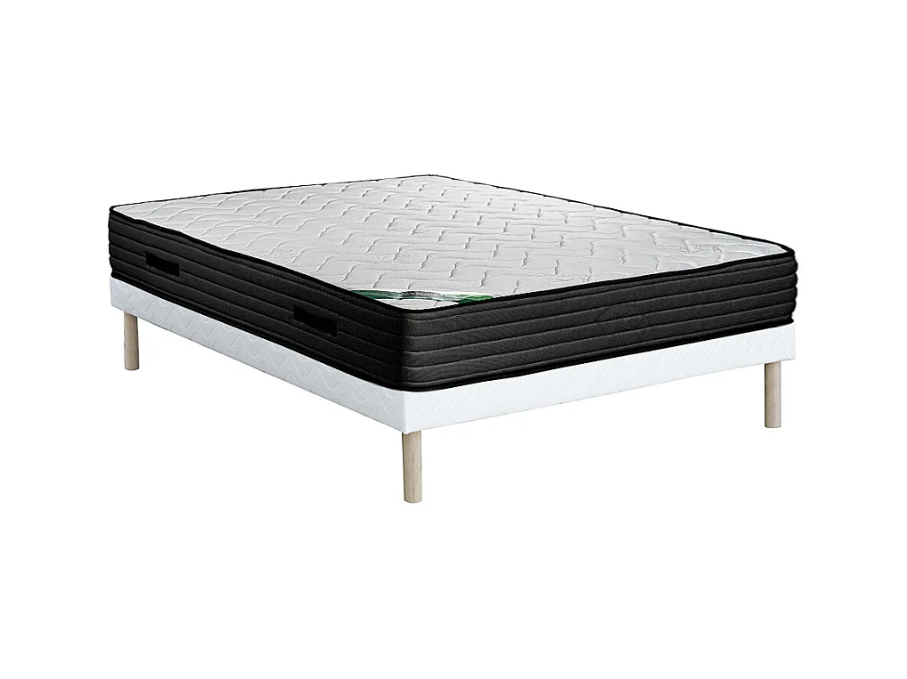 Ensemble 160 x 200 cm sommier tapissier + matelas mousse et coutil bambou ép.25cm - BERENDI de NATUREA