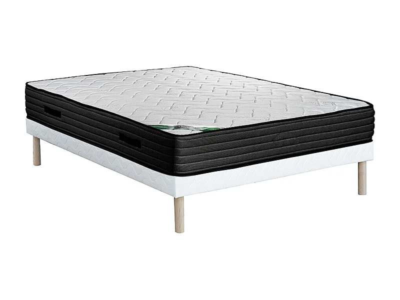 Ensemble 160 x 200 cm sommier tapissier + matelas mousse et coutil bambou ép.25cm - BERENDI de NATUREA