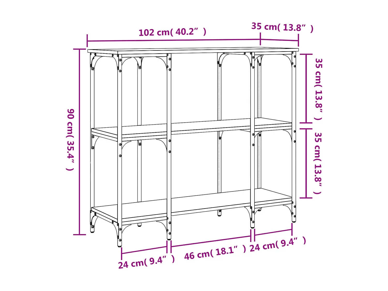Mesa consola madera de ingeniería roble Sonoma 102x35x90 cm