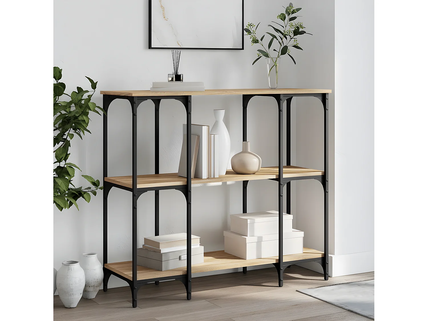 Table console chêne sonoma 102x35x90 cm bois d'ingénierie