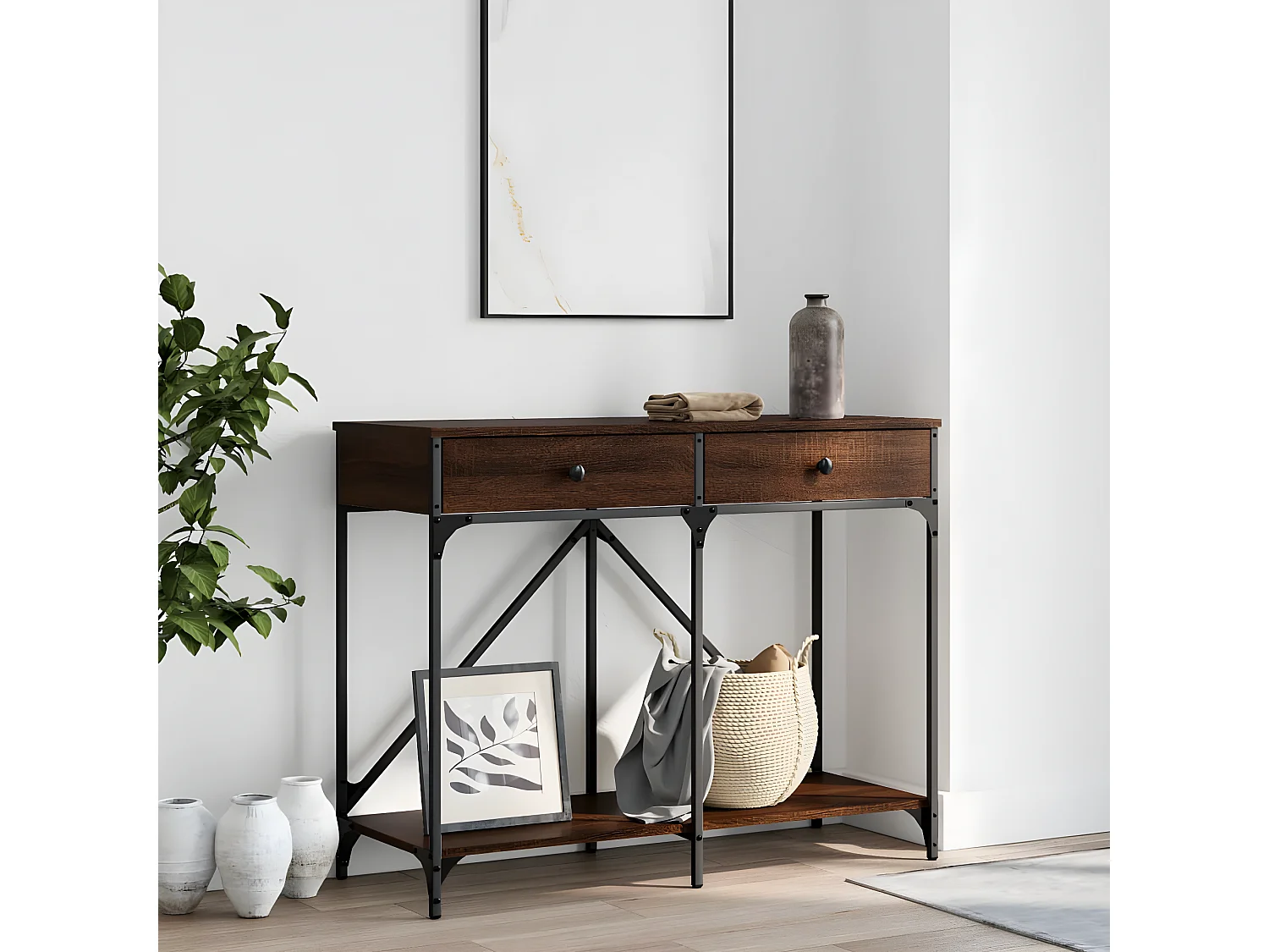 Mesa consola 100x39x78,5 cm derivados madeira carvalho castanho