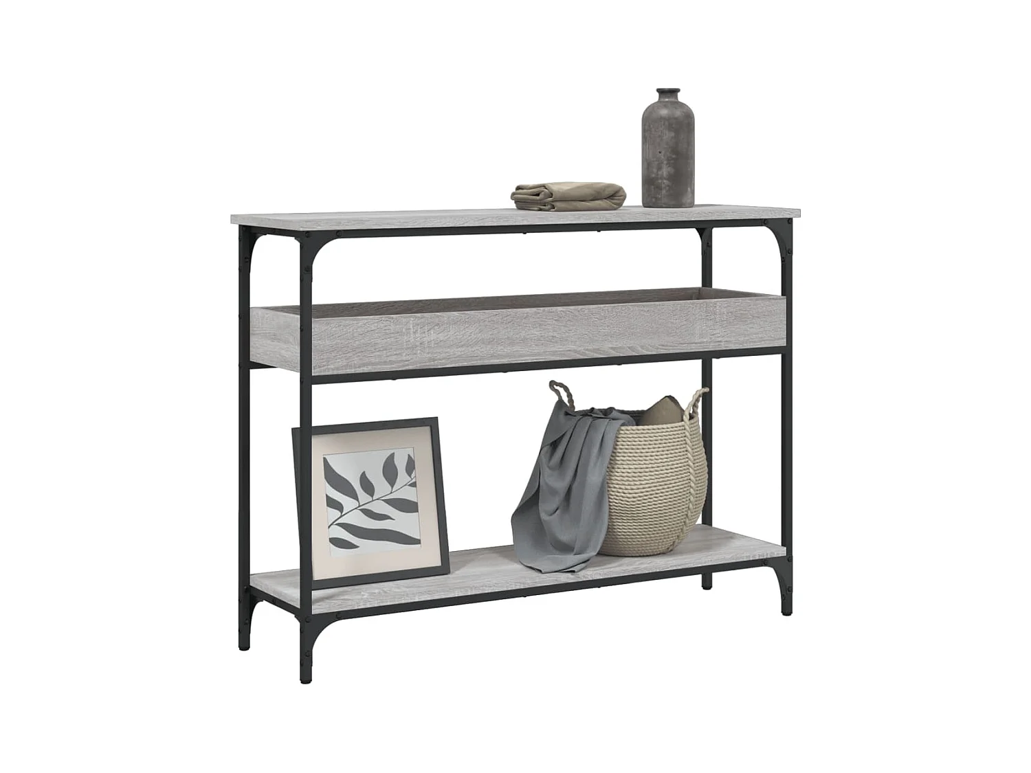 Table console avec étagère sonoma gris 100x29x75 cm