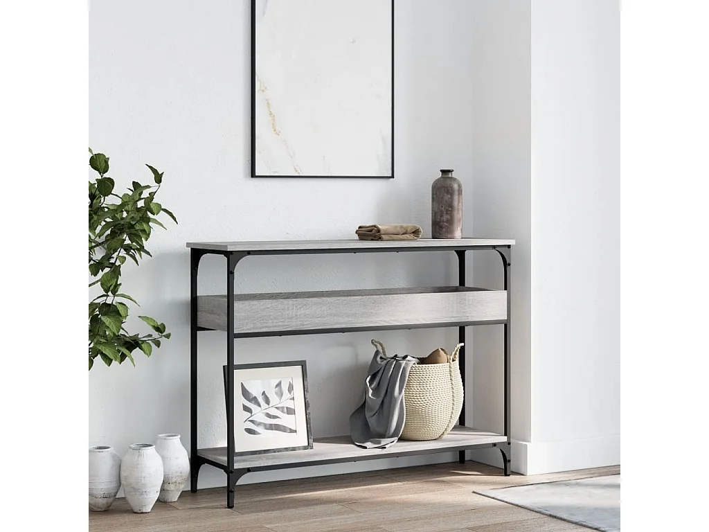 Mesa consola estante madera ingeniería Sonoma gris 100x29x75 cm