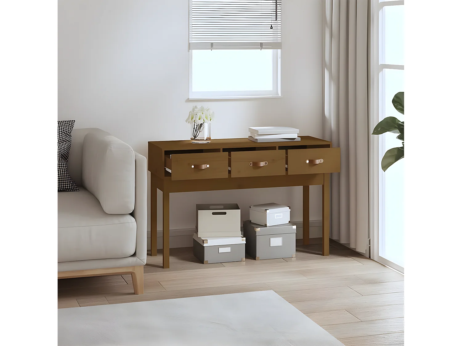 Table console Marron miel 114x40x75 cm Bois massif de pin