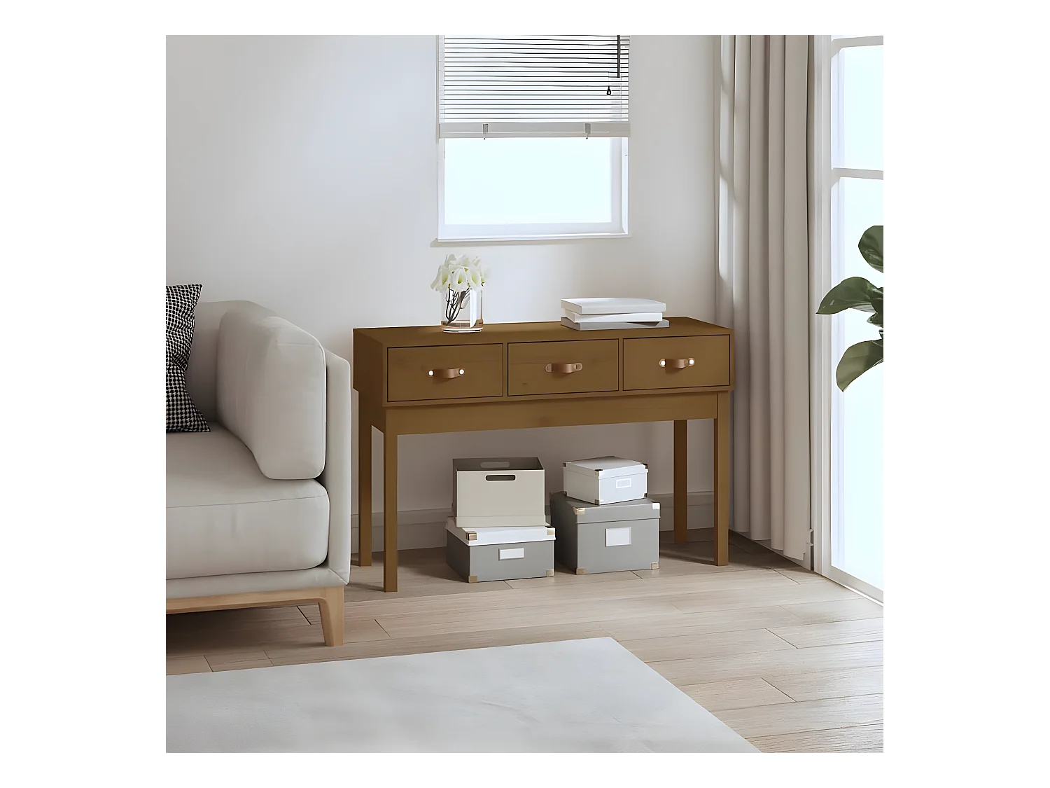 Table console Marron miel 114x40x75 cm Bois massif de pin