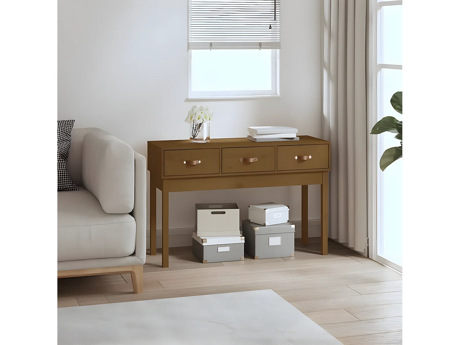 Table console Marron miel 114x40x75 cm Bois massif de pin