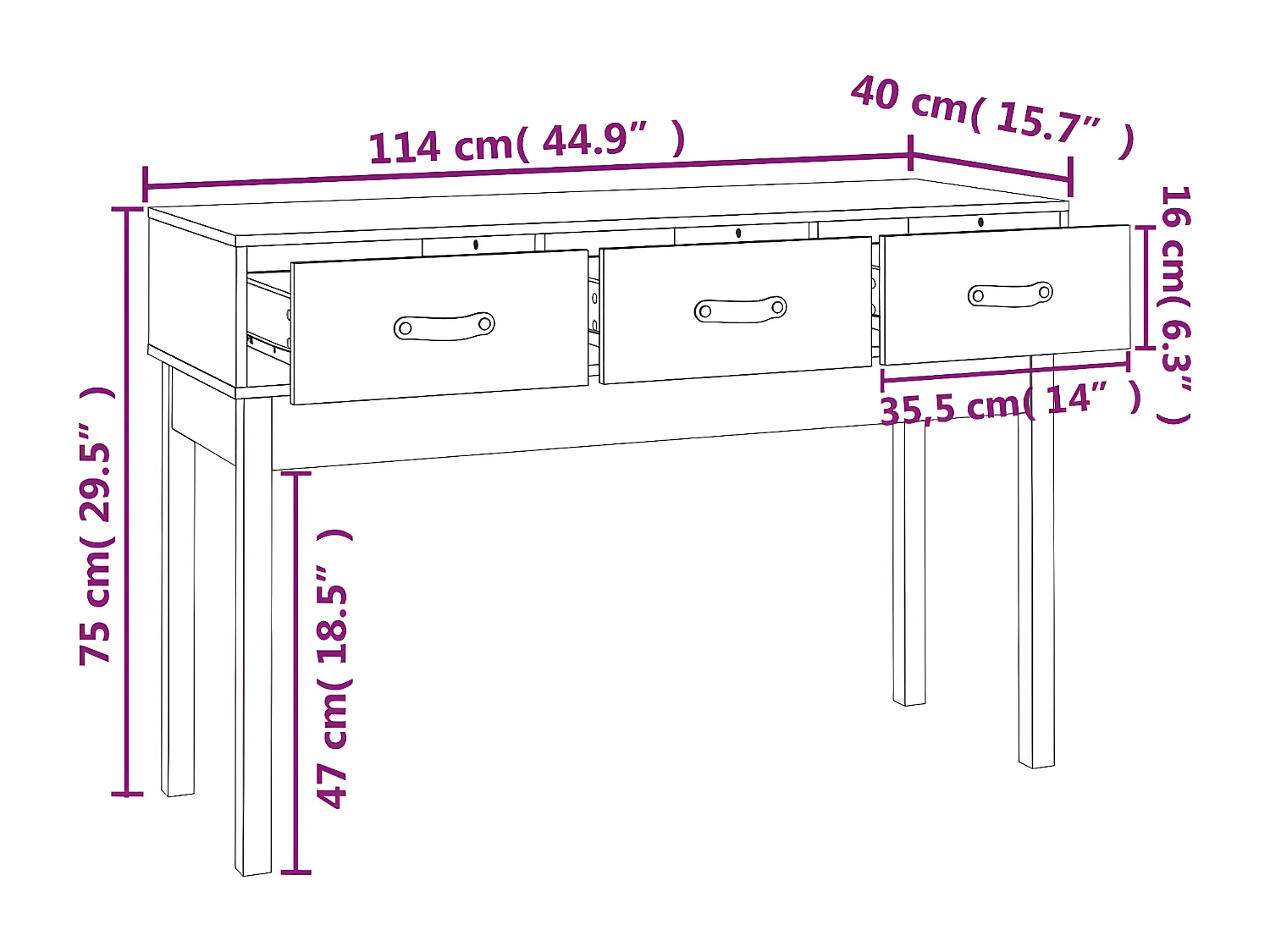 Table console Marron miel 114x40x75 cm Bois massif de pin