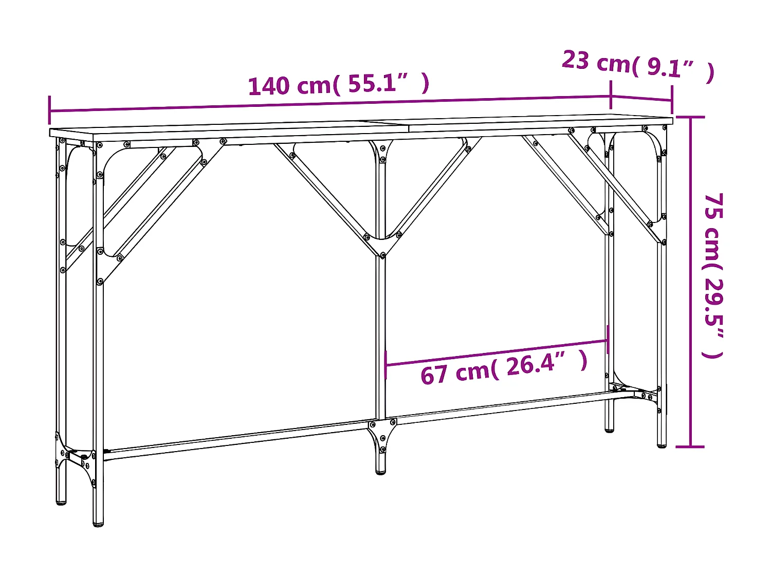 Mesa consola madera de ingeniería roble marrón 140x23x75 cm