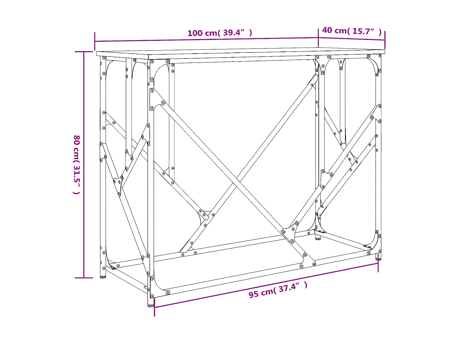 Table console sonoma gris 100x40x80 cm bois d'ingénierie