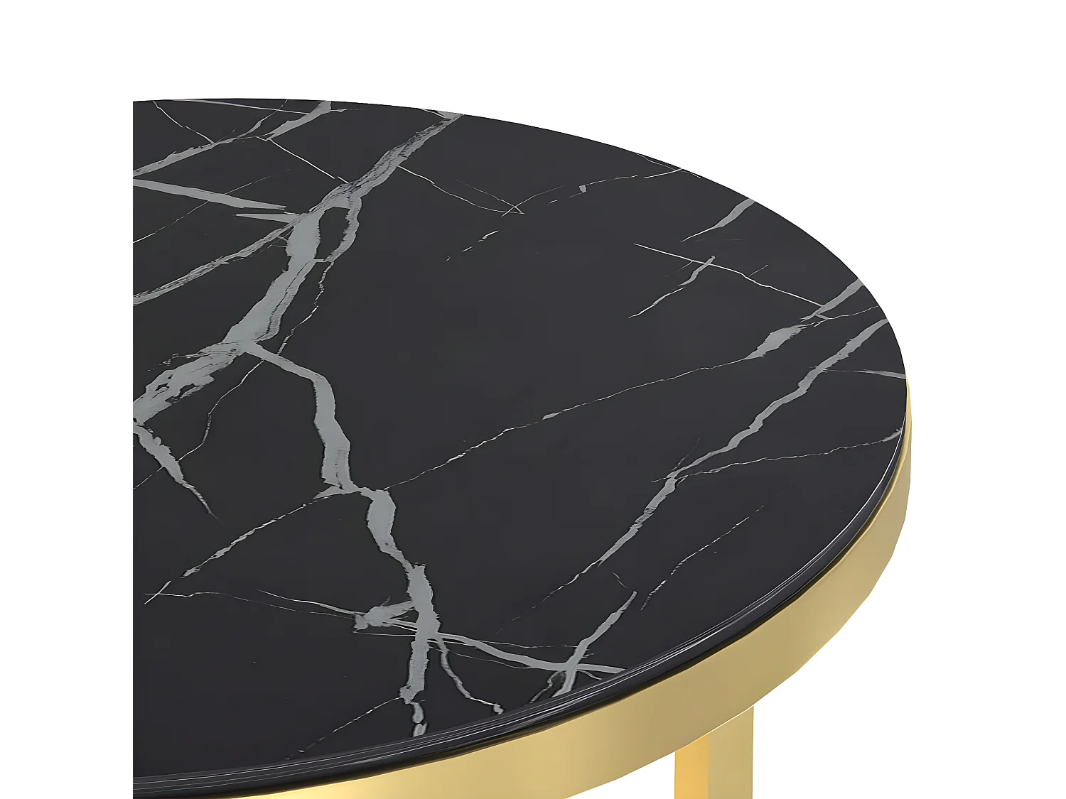 Table d'appoint Doré et marbre noir 45 cm Verre trempé
