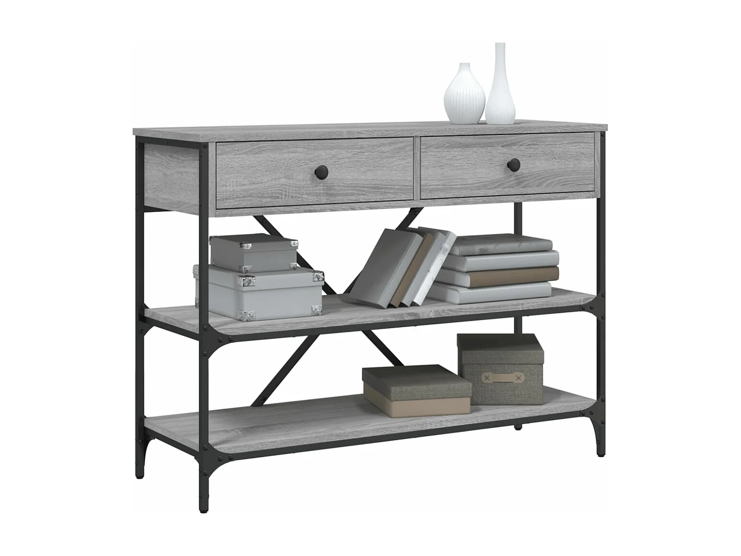 Wandtafel met lades en schappen bewerkt hout grijs sonoma eiken