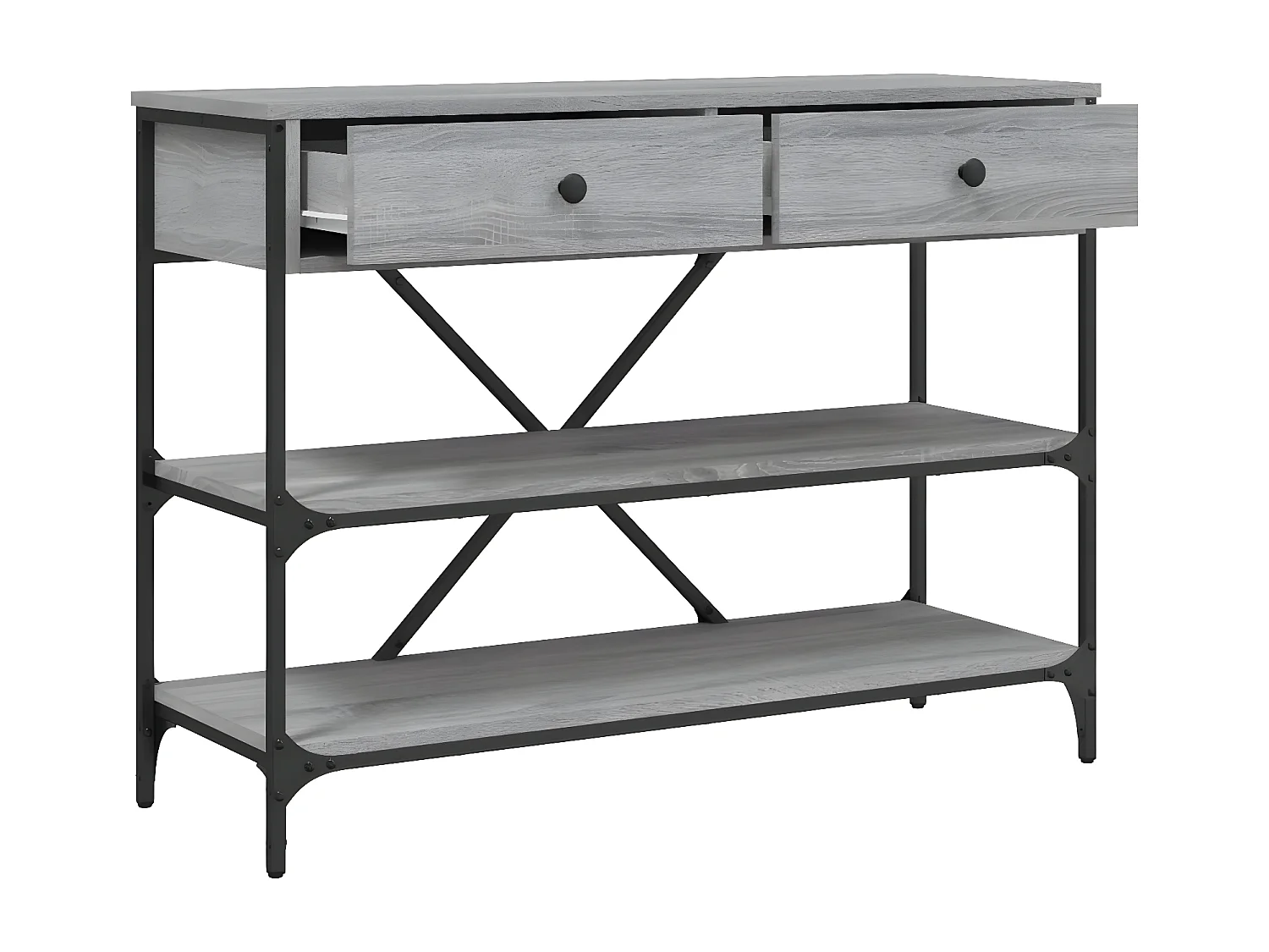 Wandtafel met lades en schappen bewerkt hout grijs sonoma eiken