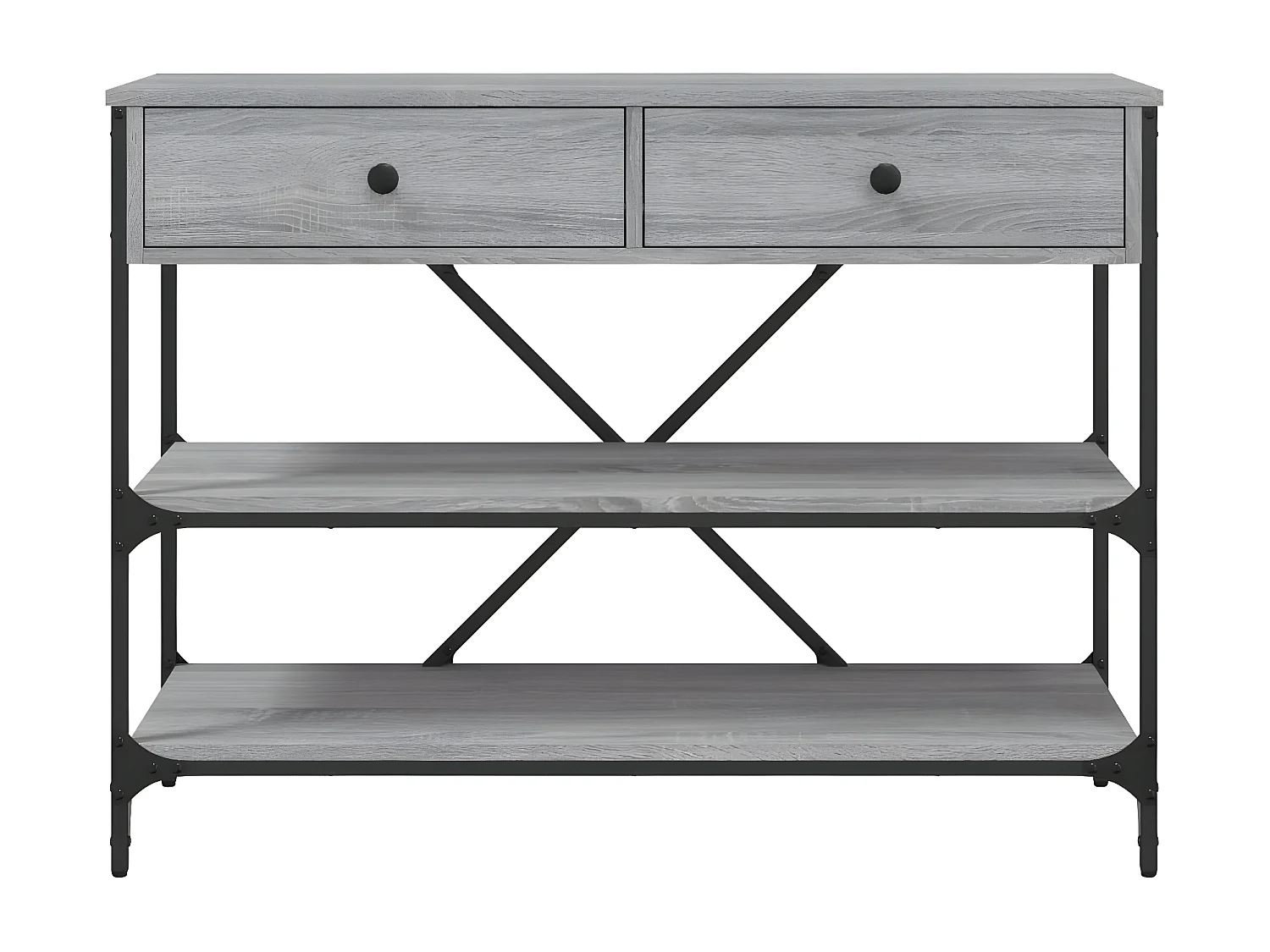 Table console avec tiroirs et étagères gris bois d'ingénierie