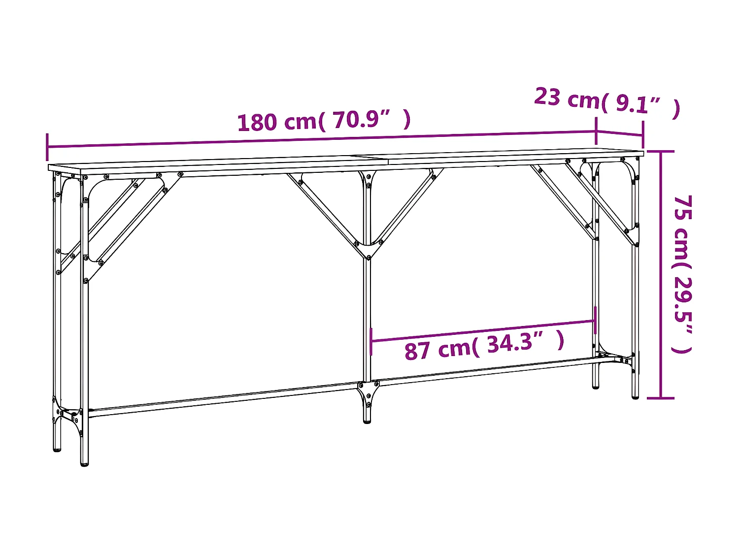 Table console chêne sonoma 180x23x75 cm bois d'ingénierie