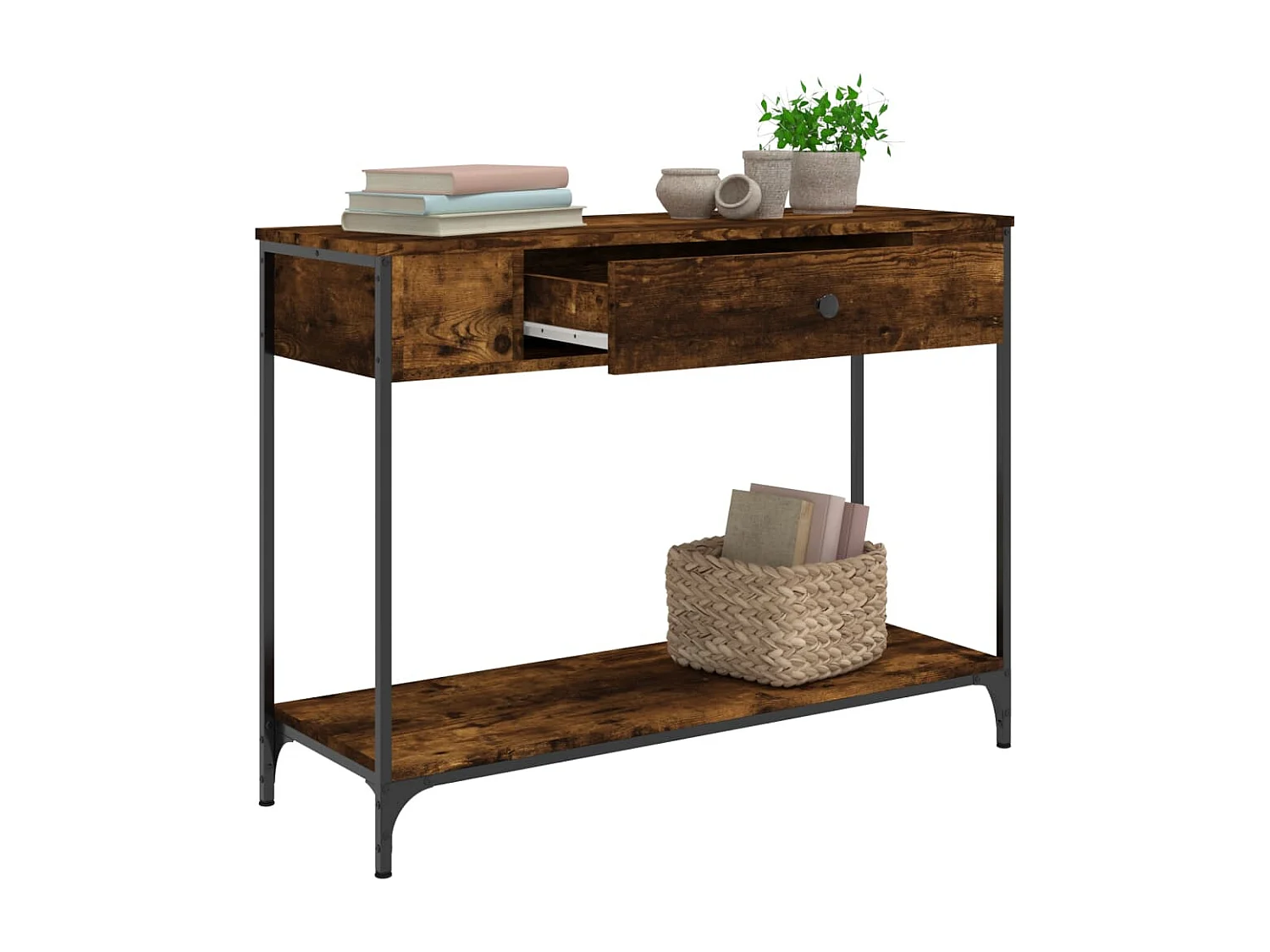 Table console chêne fumé 100x34,5x75 cm bois d'ingénierie