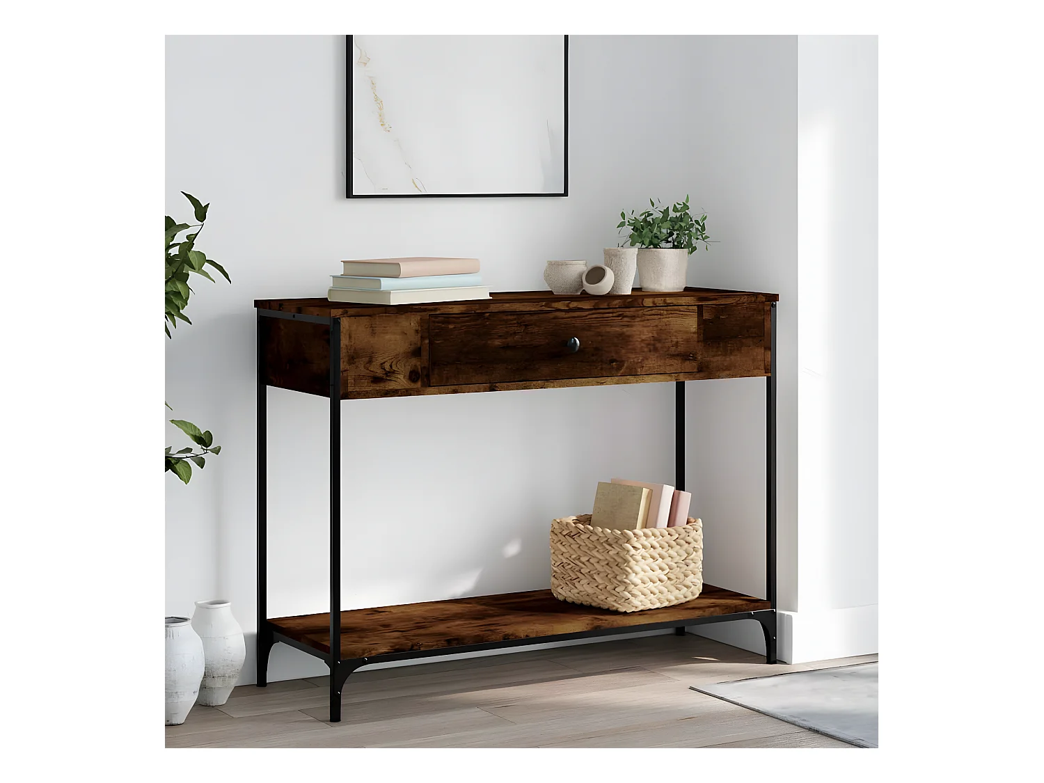 Mesa consola 100x34,5x75cm derivados de madeira carvalho fumado