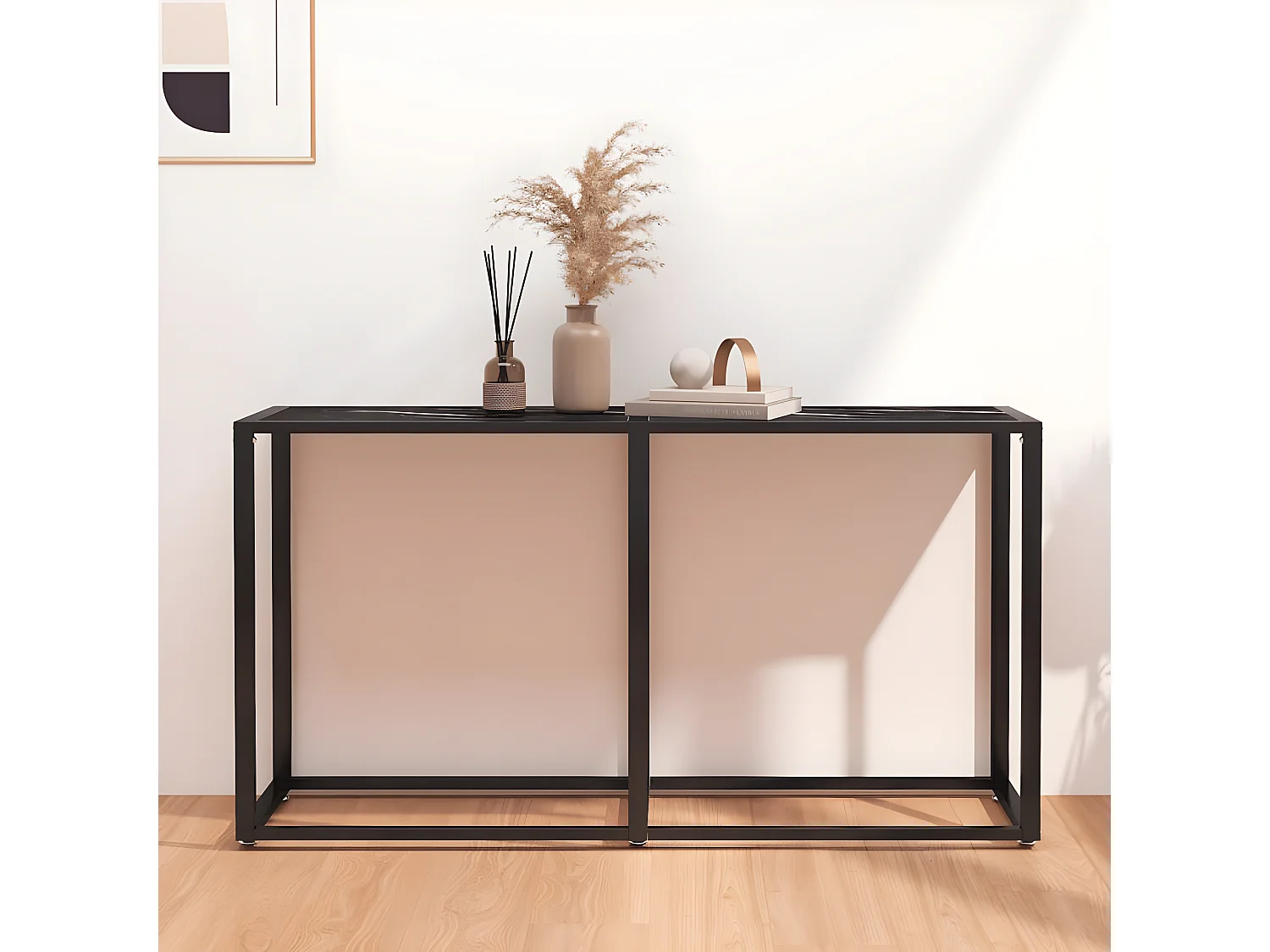 Table console Marbre noir 140x35x75,5 cm Verre trempé