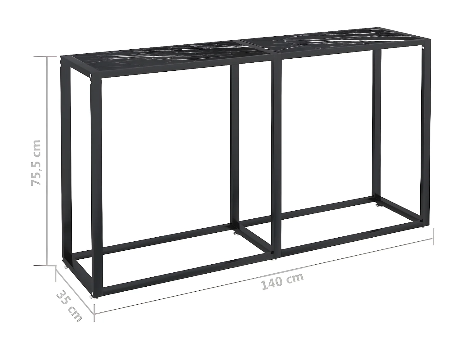 Table console Marbre noir 140x35x75,5 cm Verre trempé