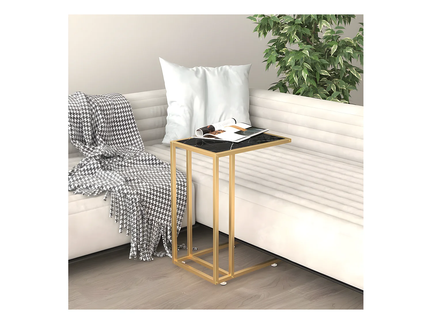 Table d'appoint ordinateur Marbre noir 50x35x65 cm Verre trempé