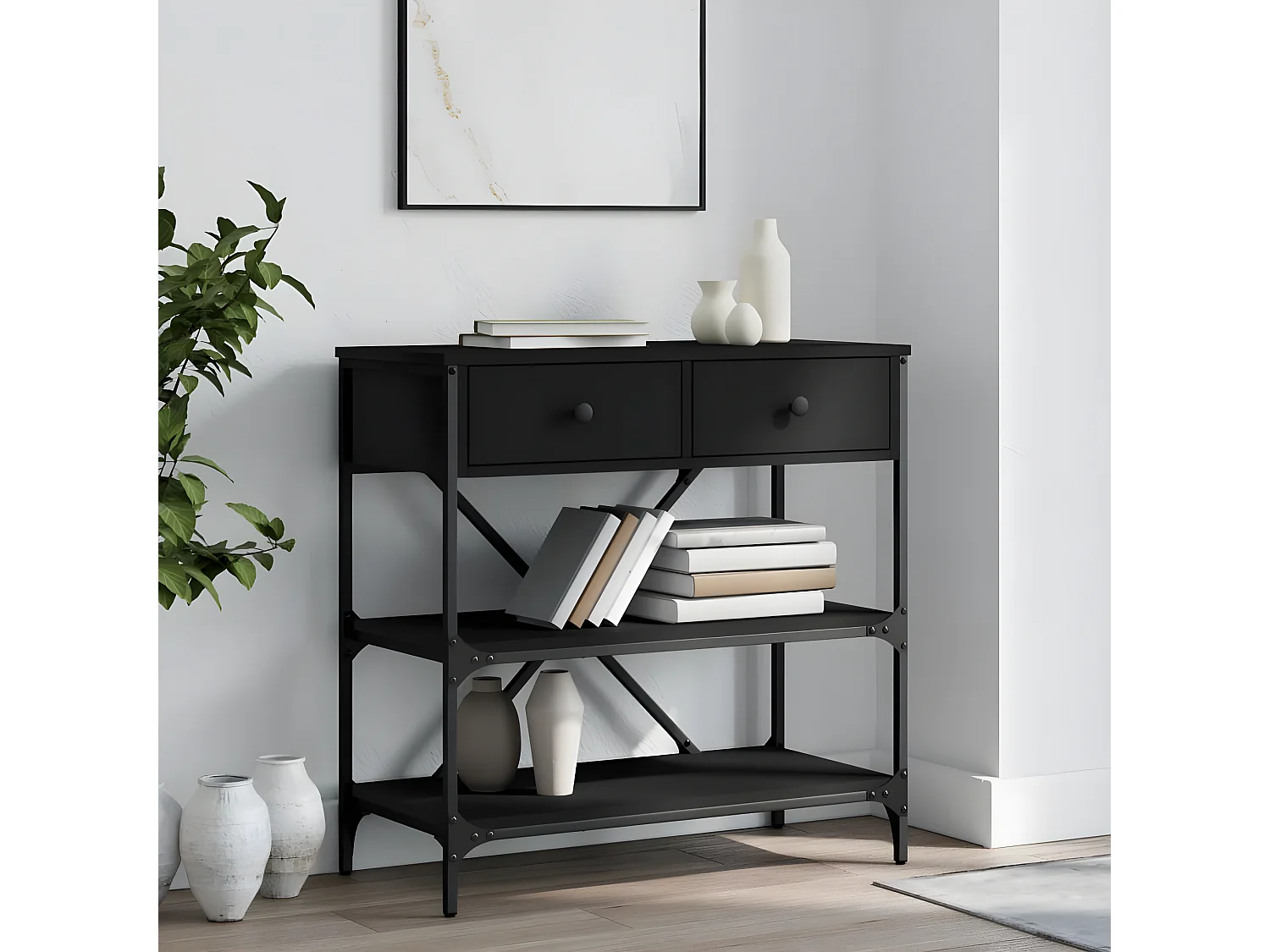 Table console noir 75x34,5x75 cm bois d'ingénierie