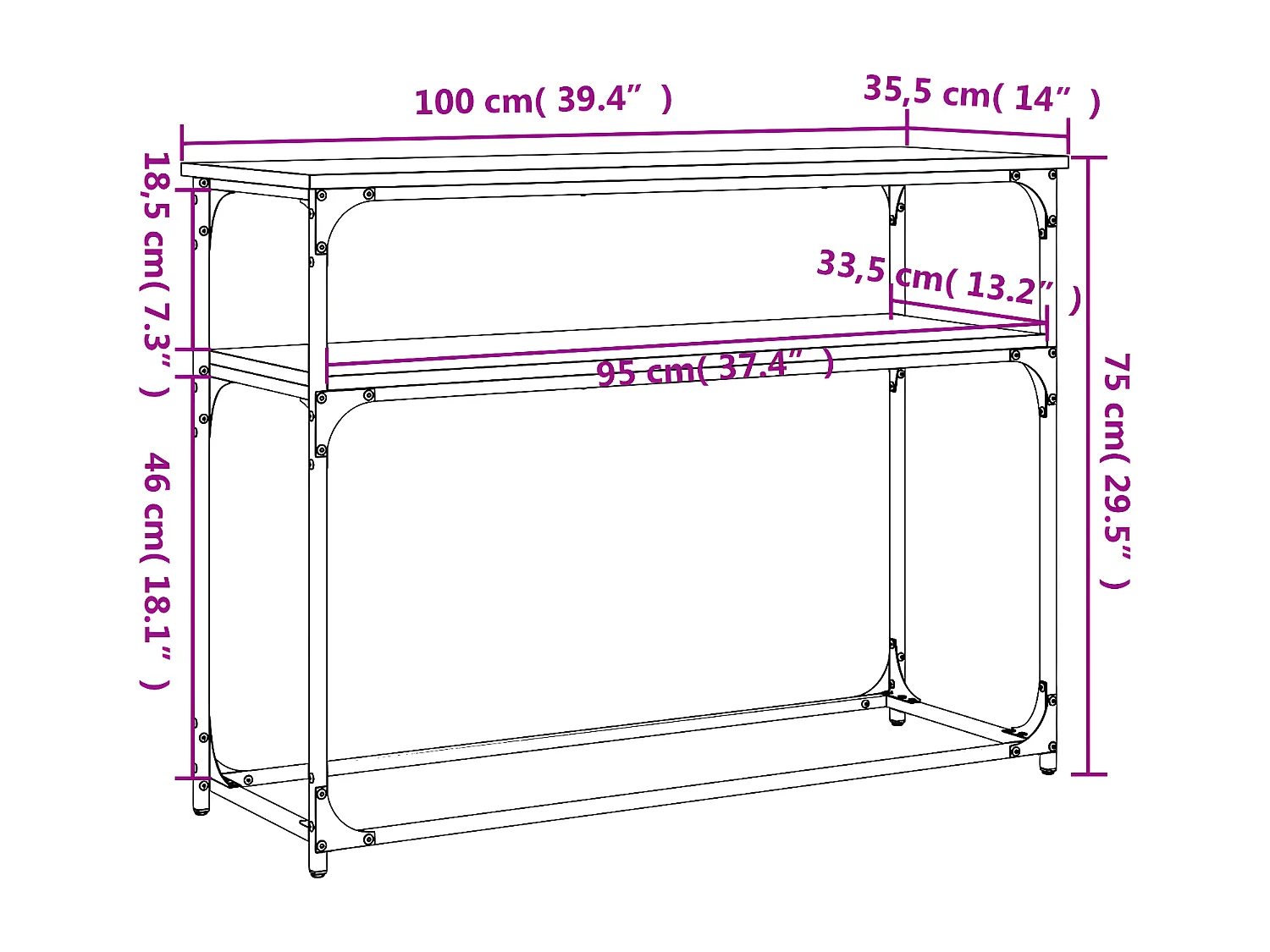 Table console chêne sonoma 100x35,5x75 cm bois d'ingénierie