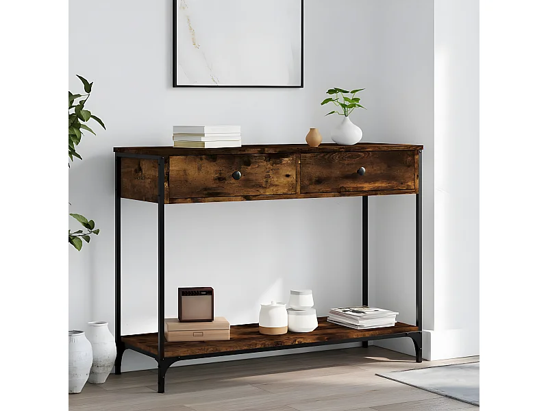 Table console chêne fumé 100x34,5x75 cm bois d'ingénierie