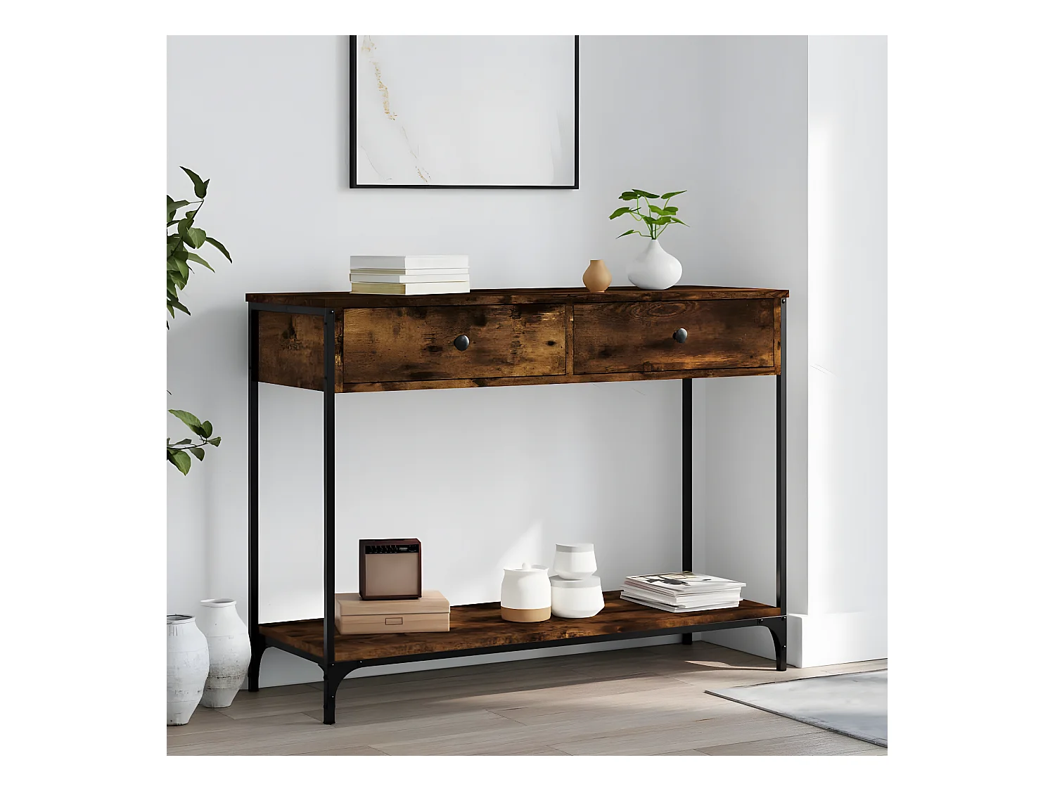 Table console chêne fumé 100x34,5x75 cm bois d'ingénierie