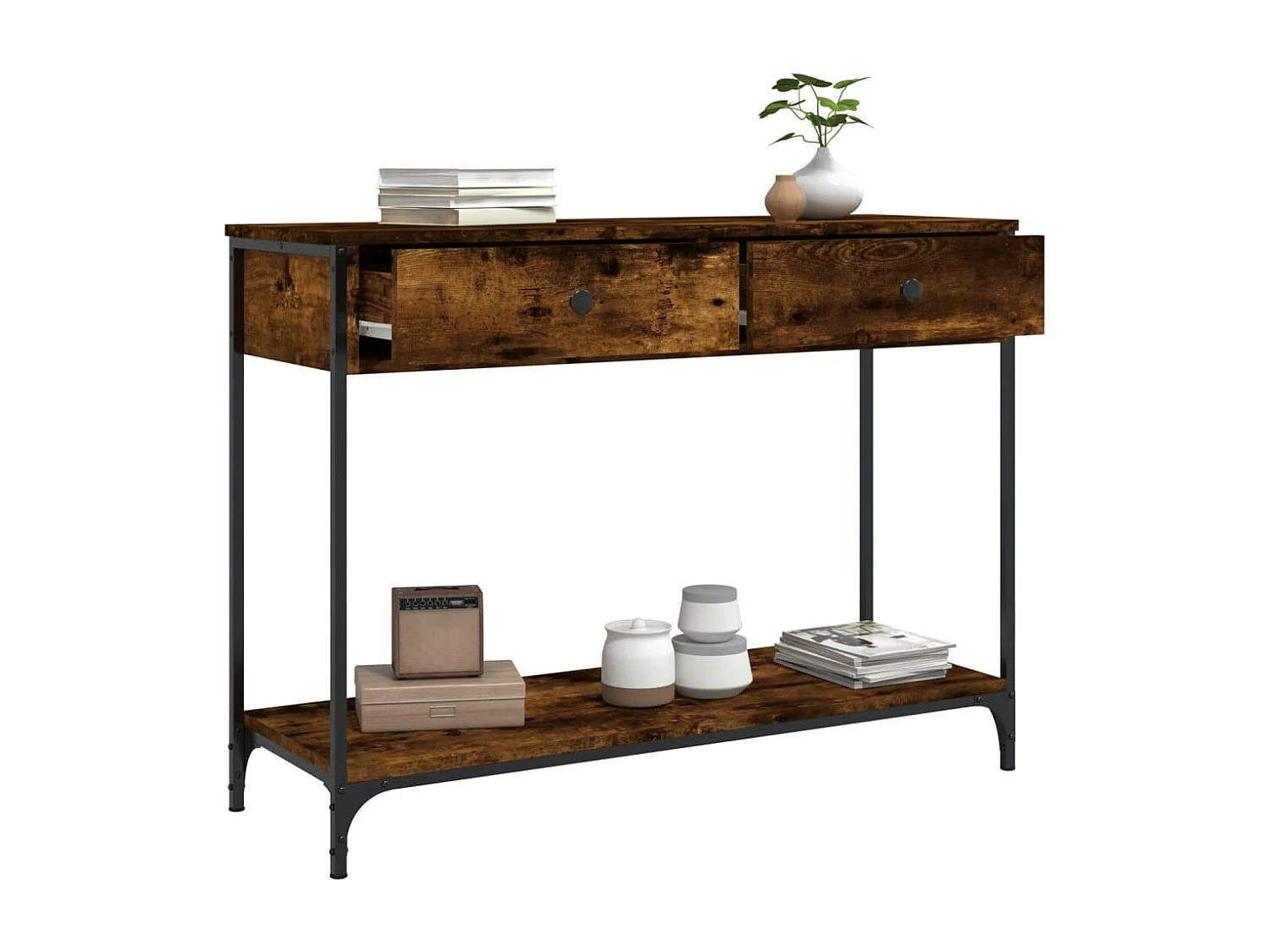 Table console chêne fumé 100x34,5x75 cm bois d'ingénierie