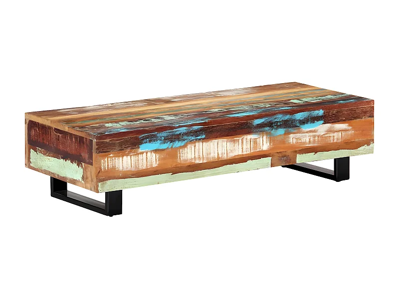 Mesa de centro madera maciza reciclada y acero 120x50x30 cm