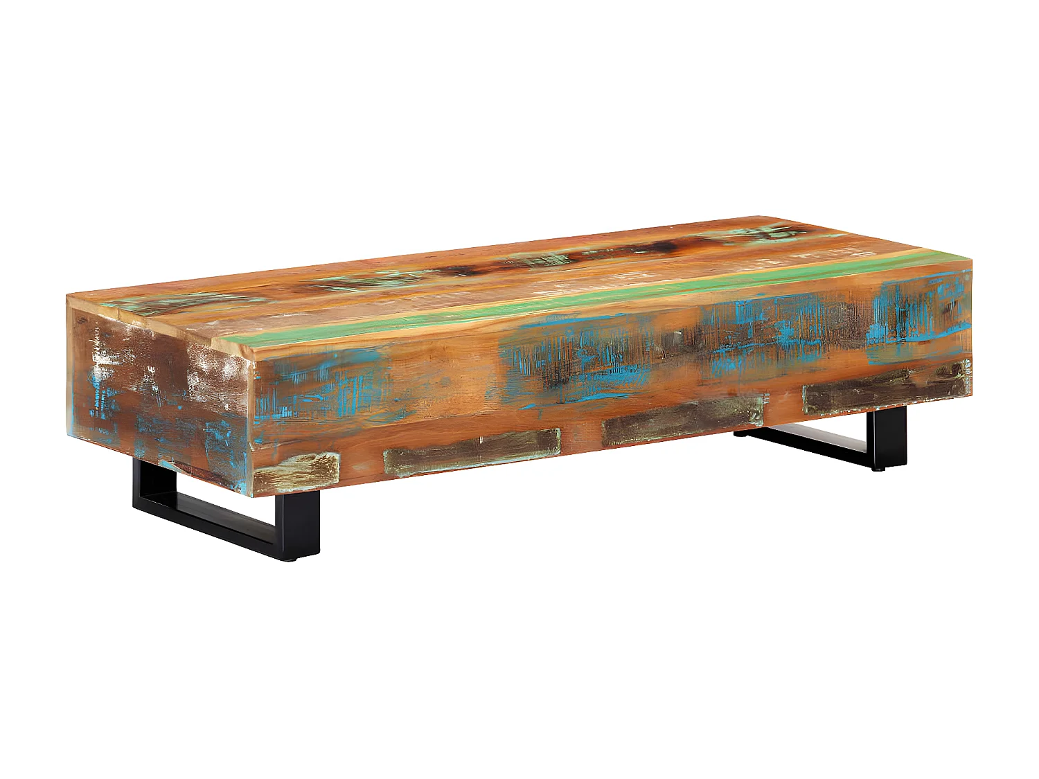 Mesa de centro 120x50x30 cm madeira recuperada maciça e aço