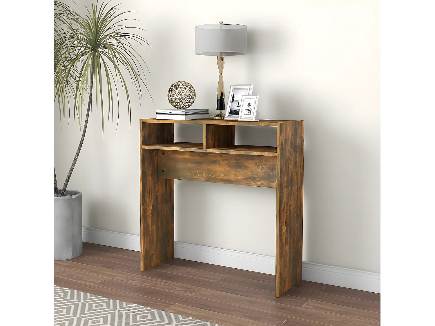 Table console Chêne fumé 78x30x80 cm Bois d'ingénierie