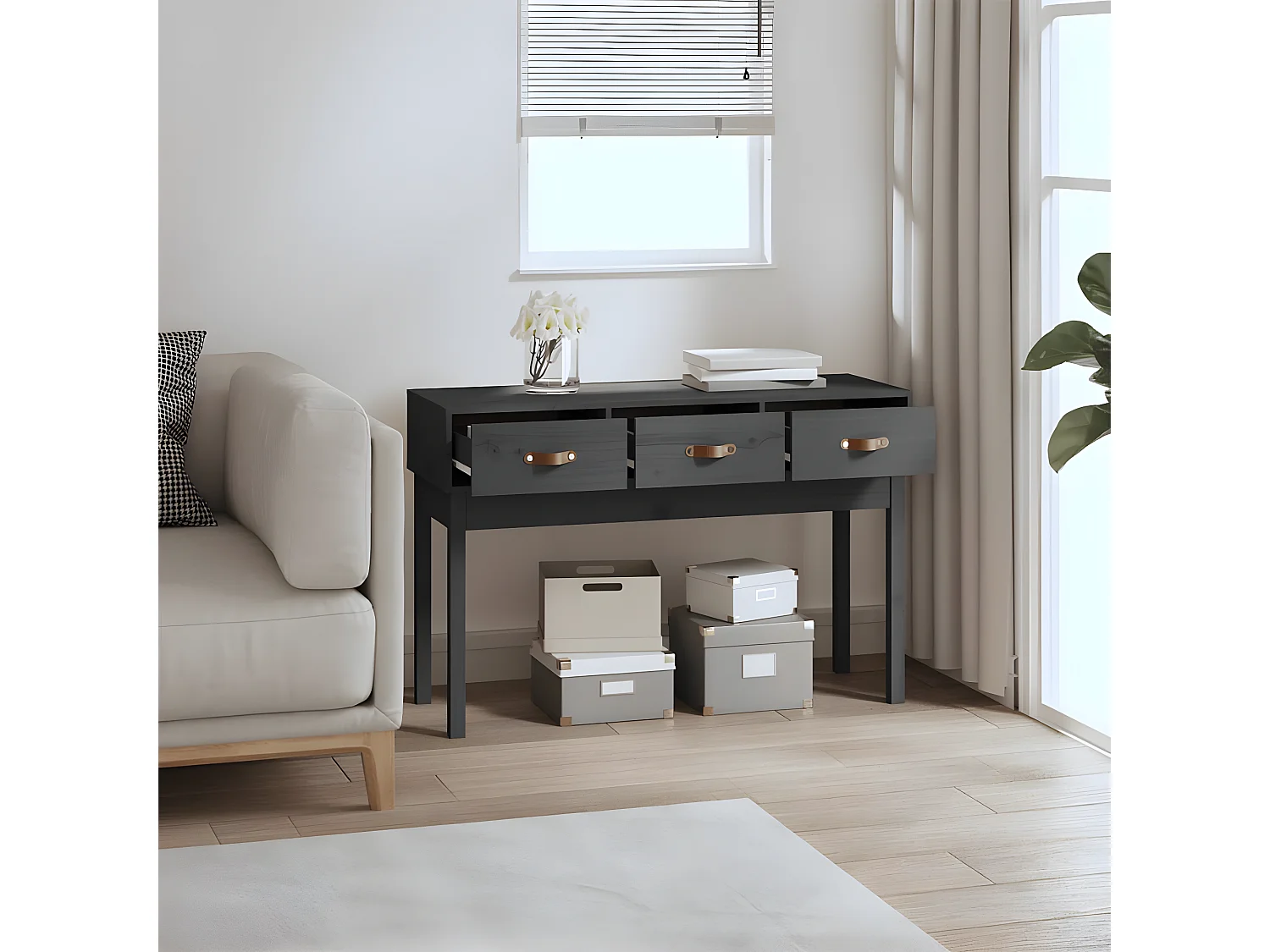 Table console Gris 114x40x75 cm Bois massif de pin