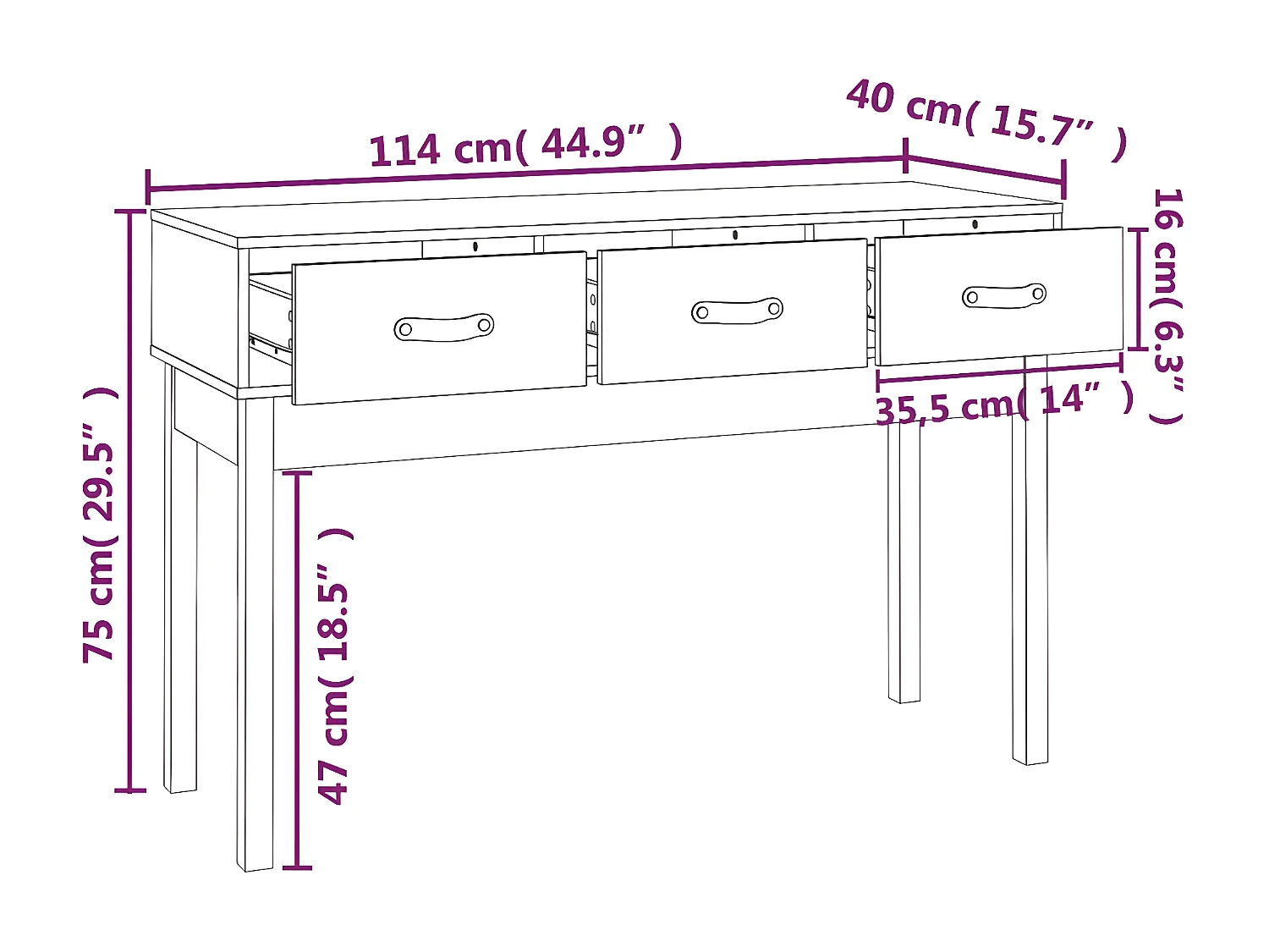 Table console Gris 114x40x75 cm Bois massif de pin