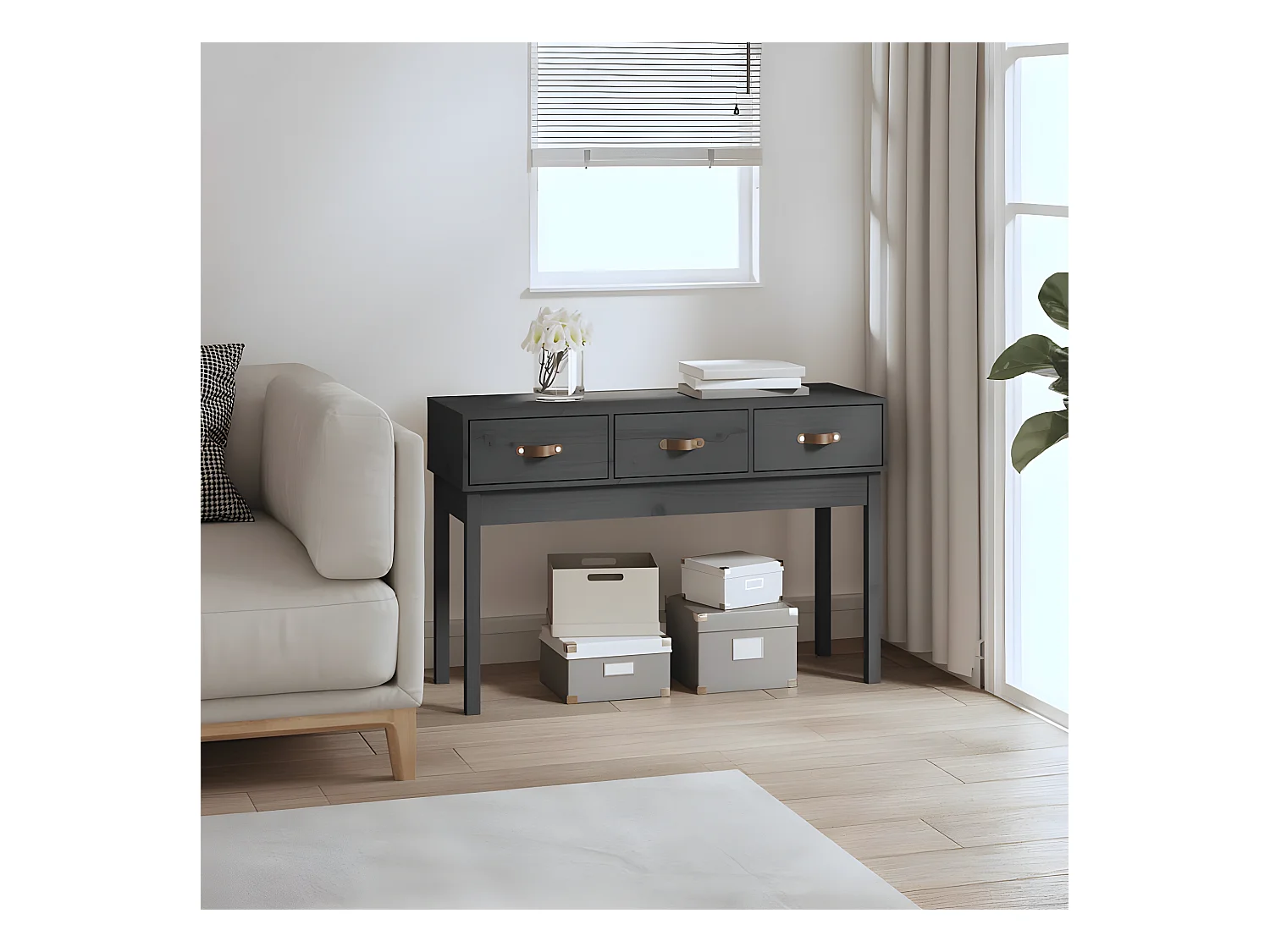 Table console Gris 114x40x75 cm Bois massif de pin