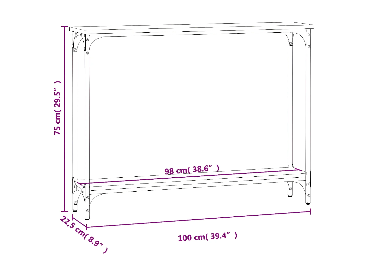 Table console noir 100x22,5x75 cm bois d'ingénierie
