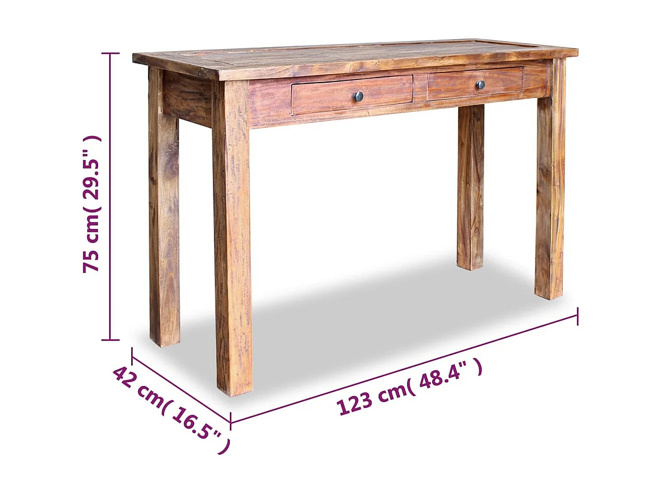 Mesa consola de madera maciza reciclada 123x42x75 cm