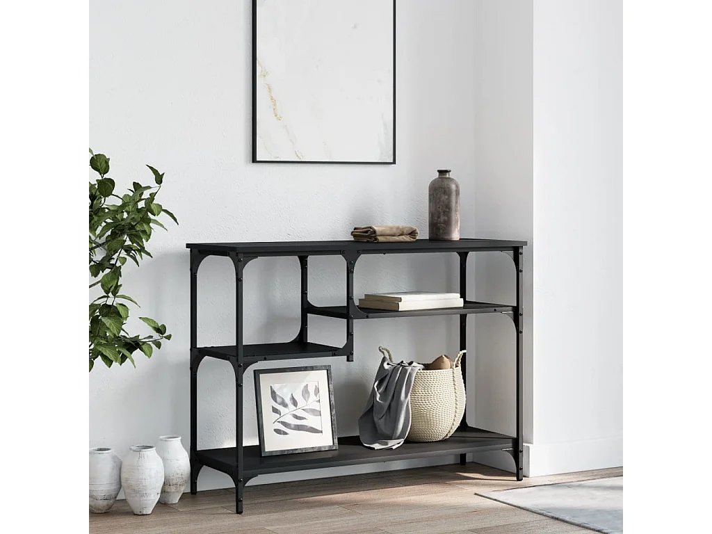 Table console avec étagères noir 100x35x75 cm