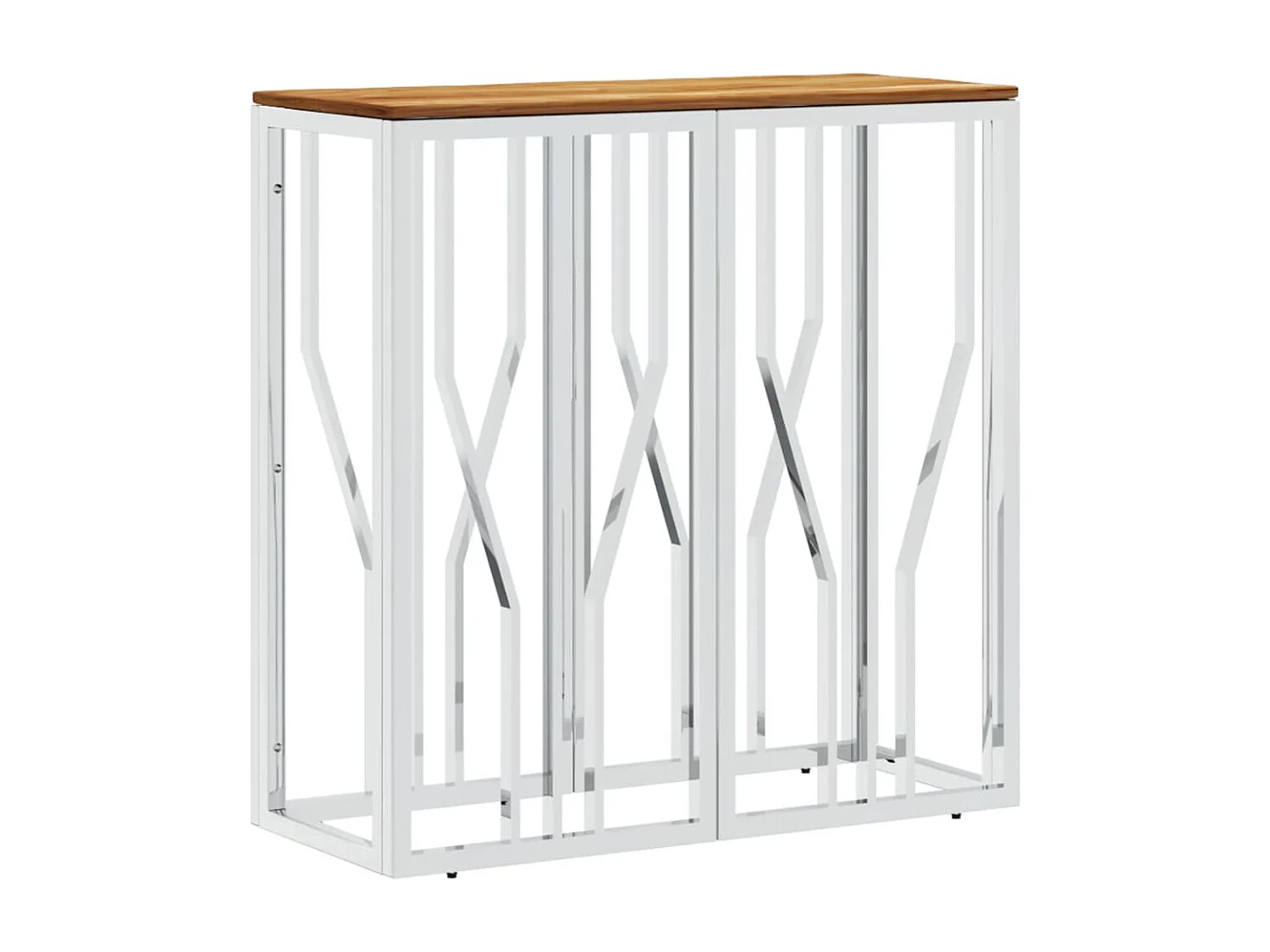 Table console argenté acier inoxydable et bois massif d'acacia