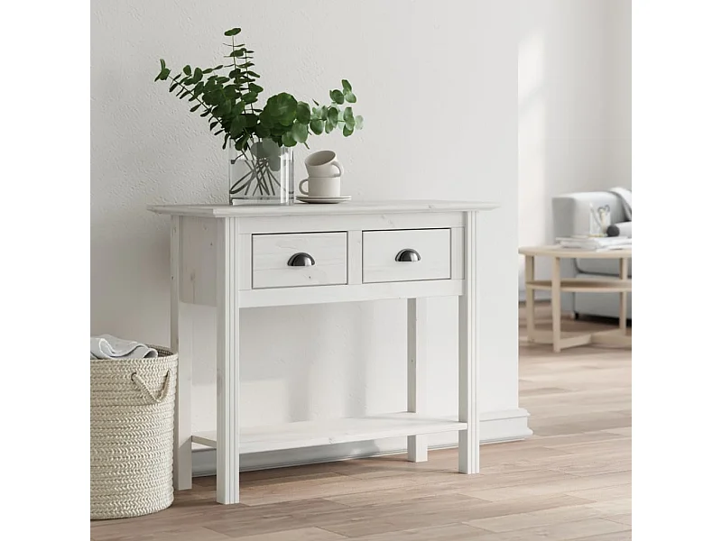 Table console BODO blanc 90x34,5x73 cm bois de pin massif