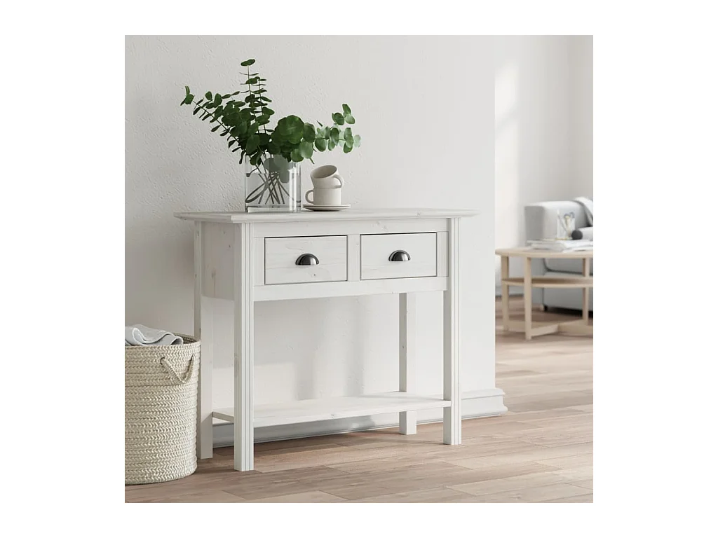 Table console BODO blanc 90x34,5x73 cm bois de pin massif