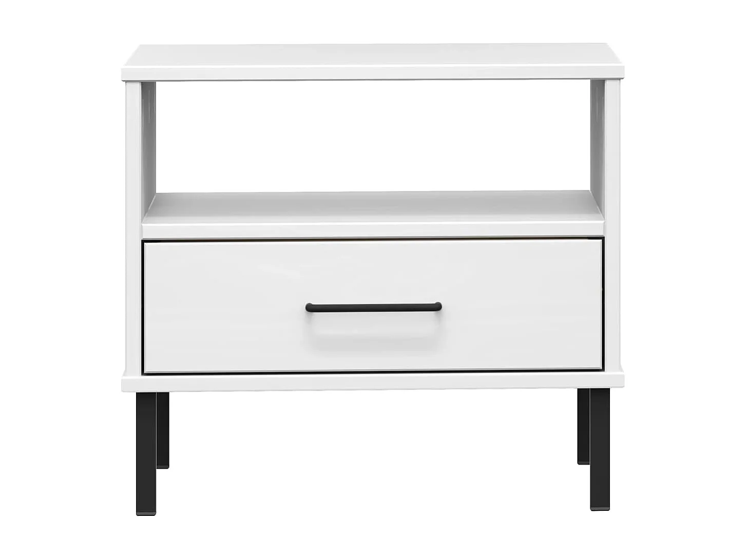 Table de chevet avec pieds en métal Blanc Bois pin massif OSLO