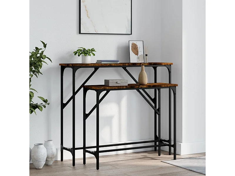 Tables console 2 pièces chêne fumé bois d'ingénierie