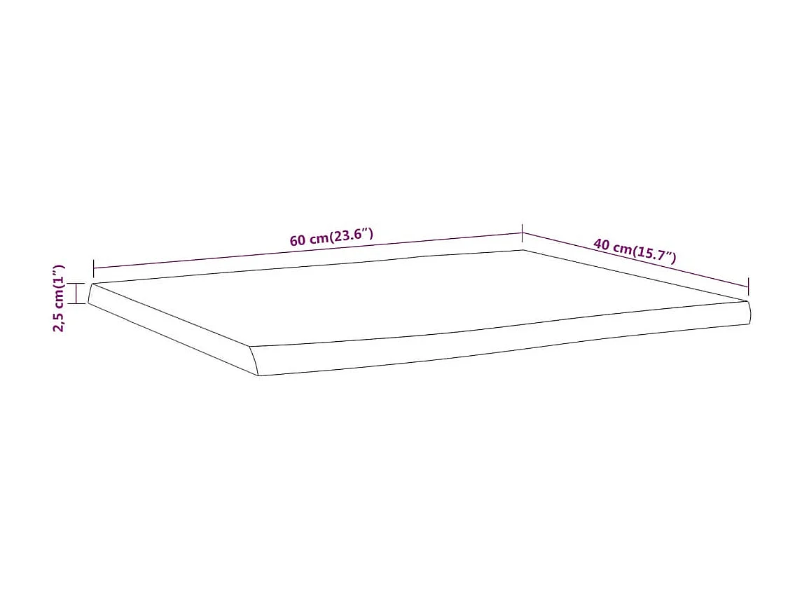 Table d'appoint 60x40x2,5cm bois massif acacia bordure assortie