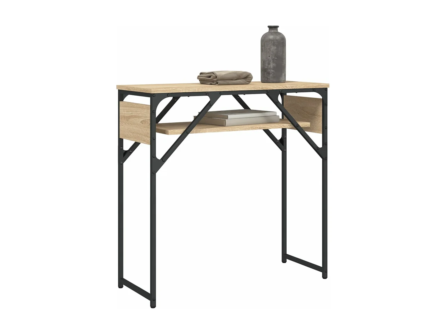 Wandtafel met schap 75x30x75 cm bewerkt hout sonoma eikenkleur