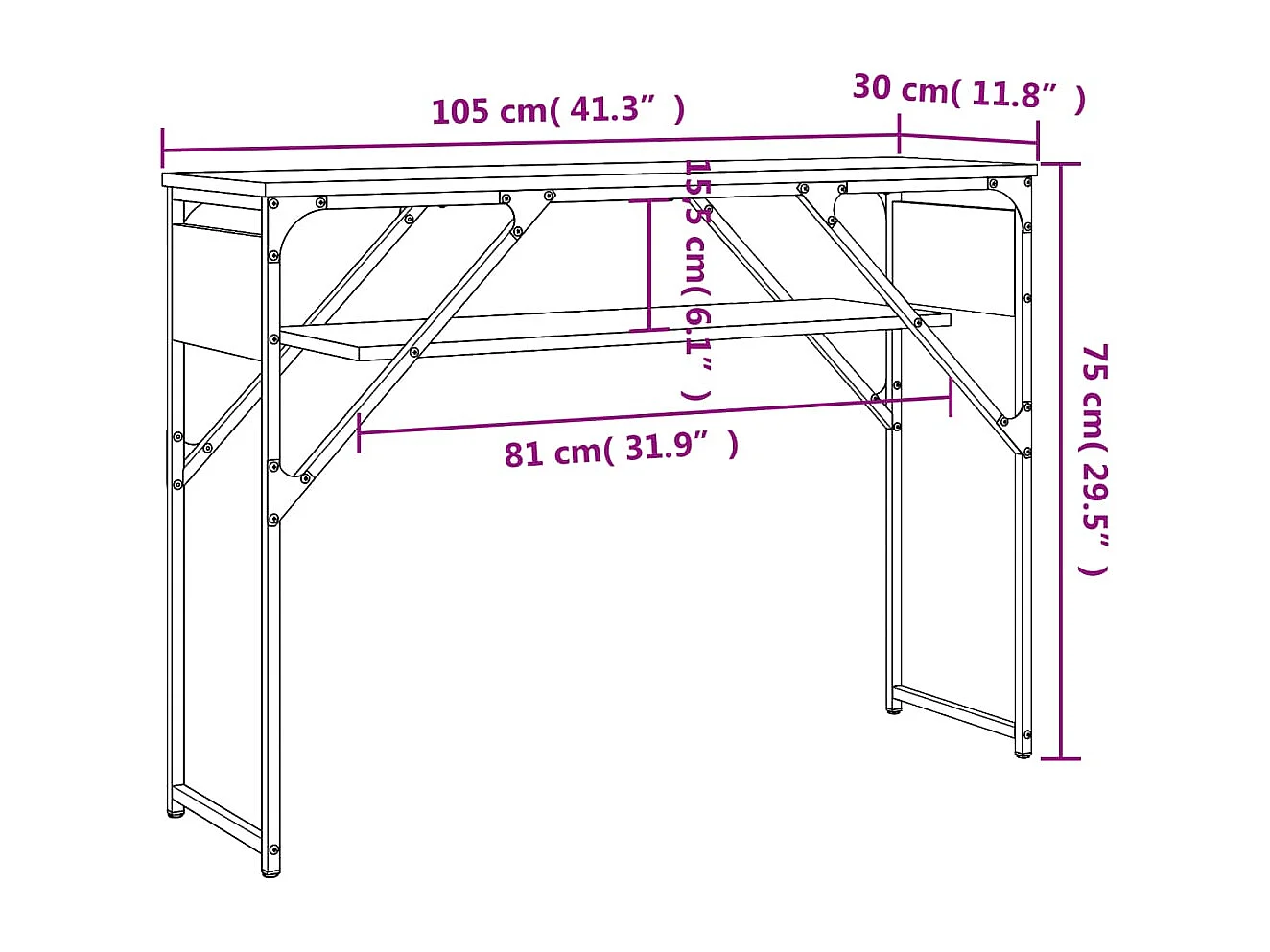 Table console avec étagère sonoma gris 105x30x75 cm